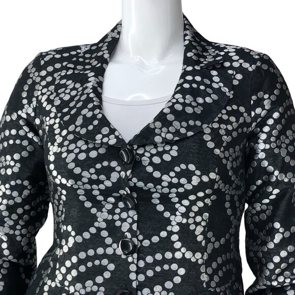 Samuel Dong Womens Size M Blazer Jacket Black Silver Dotted Collared Button Up - Picture 2 of 15